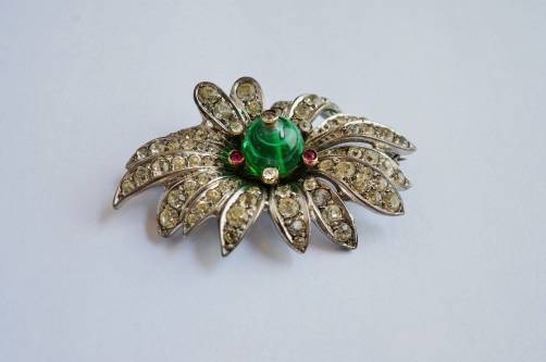 Vintage Dior pin, green stone & rhinestones, 1959 French
